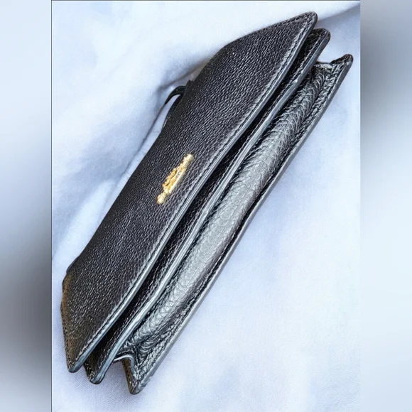 Coach Anna Foldover Leather Clutch Crossbody Bag In Black - Picture 2 of 11